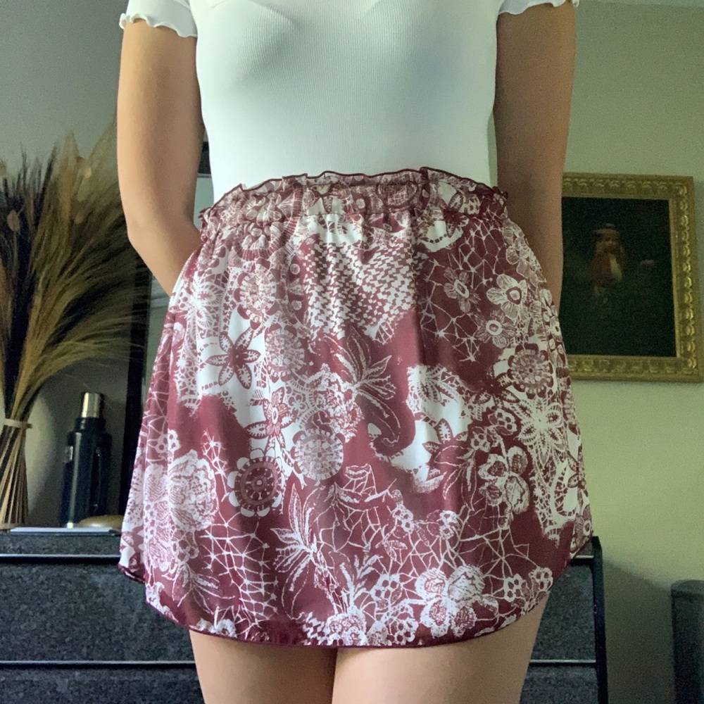 Burgundy ruffle hem skirt